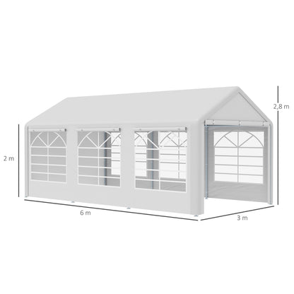 Pavilion Party Tent 3x6m Garden Marquee Gazebo with 4 Side Walls Windows Polyester+Metal White
