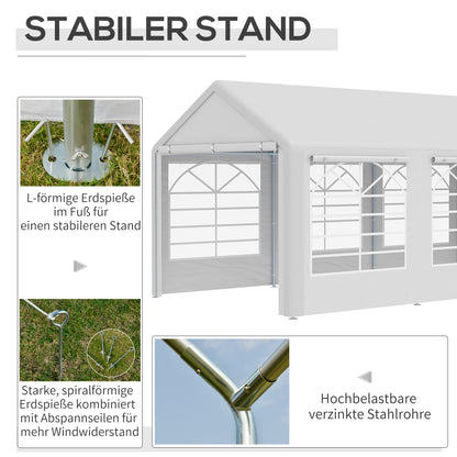 Pavilion Party Tent 3x6m Garden Marquee Gazebo with 4 Side Walls Windows Polyester+Metal White