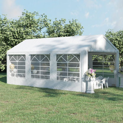 Pavilion Party Tent 3x6m Garden Marquee Gazebo with 4 Side Walls Windows Polyester+Metal White