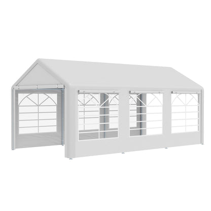 Pavilion Party Tent 3x6m Garden Marquee Gazebo with 4 Side Walls Windows Polyester+Metal White