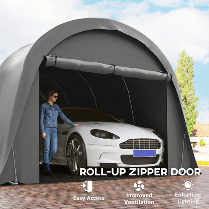 3 x 6 m Carport Garage Tent – Waterproof Storage Shelter with Removable Sidewalls, Large Roll-Up Zipper Door, Curved Roof, UPF50+, Winterproof, UV-Resistant — Dark Gray