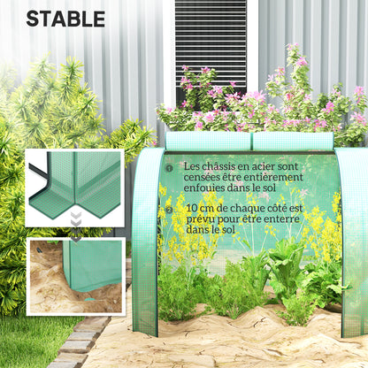 Mini Garden Greenhouse mini tunnel greenhouse tomato greenhouse 4 x 1 x 0.8 m Steel High-density PE 140 g/m² Anti-UV 4 doors with Roll-up Zip Green