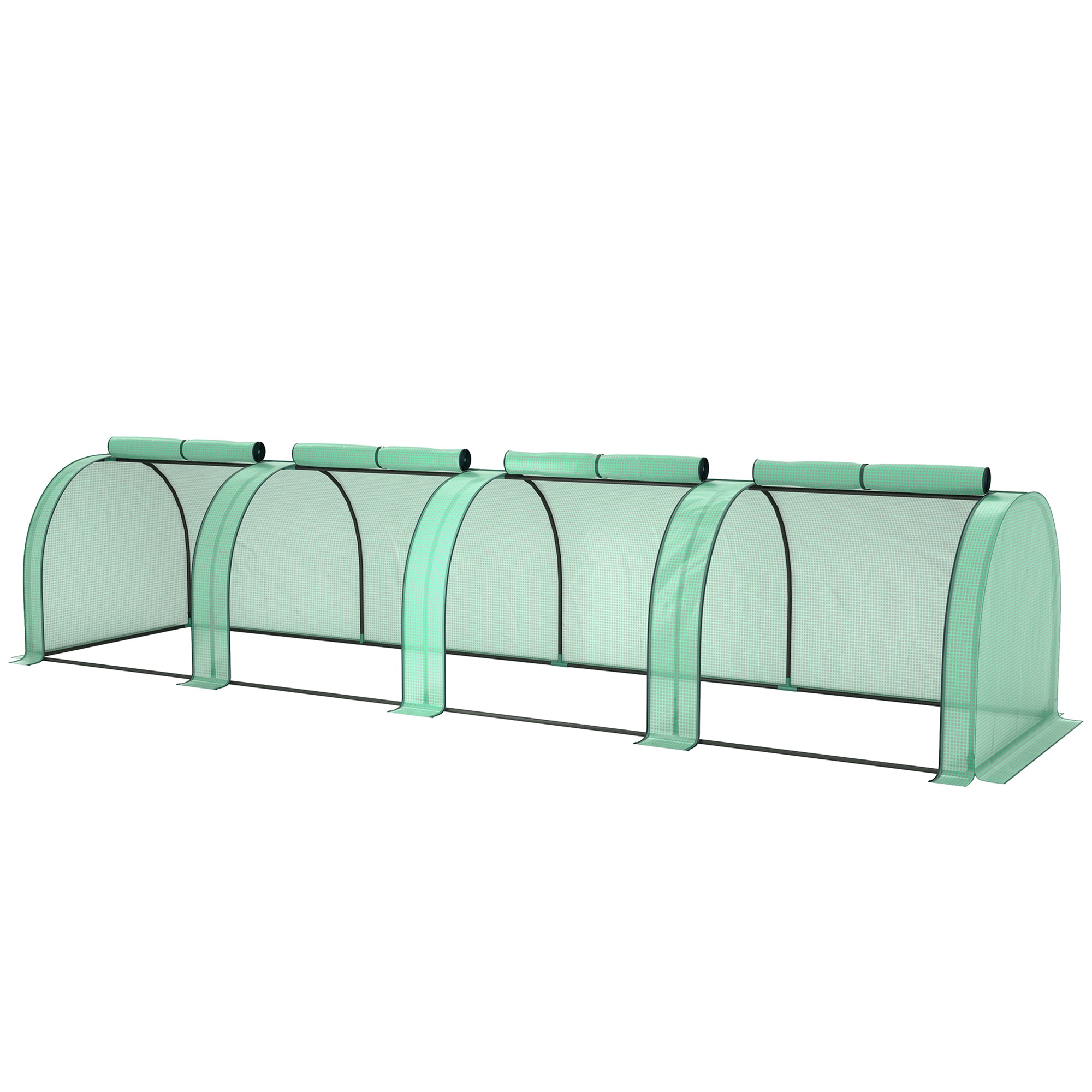 Mini Garden Greenhouse mini tunnel greenhouse tomato greenhouse 4 x 1 x 0.8 m Steel High-density PE 140 g/m² Anti-UV 4 doors with Roll-up Zip Green