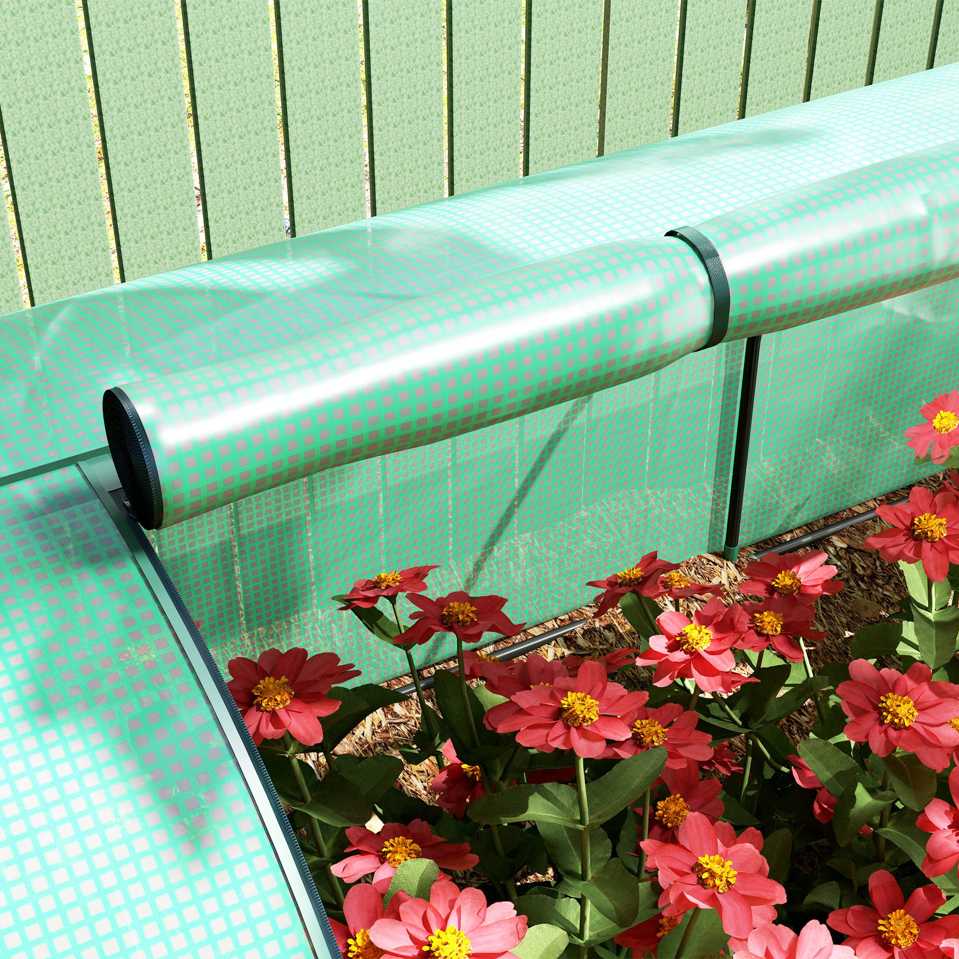 Mini Garden Greenhouse mini tunnel greenhouse tomato greenhouse 4 x 1 x 0.8 m Steel High-density PE 140 g/m² Anti-UV 4 doors with Roll-up Zip Green
