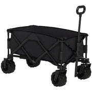 Large Wheeled Beach Cart with Brake, Foldable Garden Cart with Adjustable Handle Height, 360° Swivel Wheels, for Terrace, Patio, Camping, Outdoor Shopping, Black
