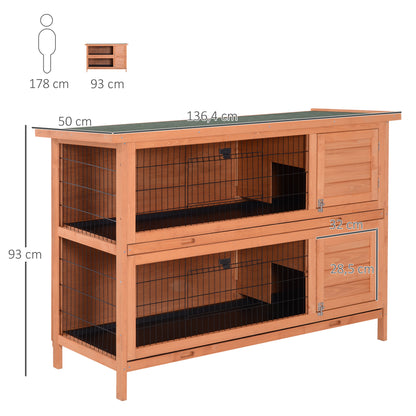 Small Animal Hutch Small Animal Cage Small Animal House Guinea Pig Hutch Double-storey Fir Wood Orange 136.4cm x 50cm x 93cm