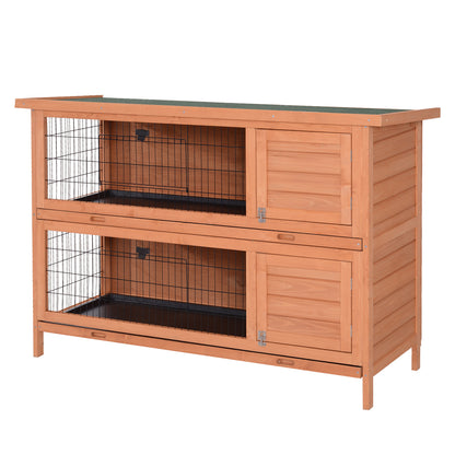 Small Animal Hutch Small Animal Cage Small Animal House Guinea Pig Hutch Double-storey Fir Wood Orange 136.4cm x 50cm x 93cm