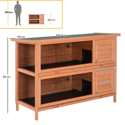 Small Animal Hutch Small Animal Cage Small Animal House Guinea Pig Hutch Double-storey Fir Wood Orange 136.4cm x 50cm x 93cm