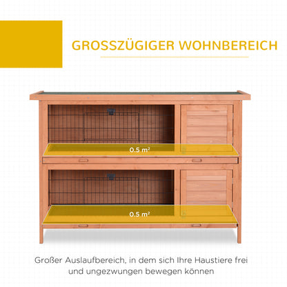 Small Animal Hutch Small Animal Cage Small Animal House Guinea Pig Hutch Double-storey Fir Wood Orange 136.4cm x 50cm x 93cm