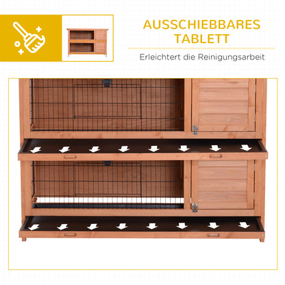 Small Animal Hutch Small Animal Cage Small Animal House Guinea Pig Hutch Double-storey Fir Wood Orange 136.4cm x 50cm x 93cm