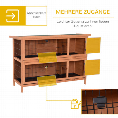 Small Animal Hutch Small Animal Cage Small Animal House Guinea Pig Hutch Double-storey Fir Wood Orange 136.4cm x 50cm x 93cm