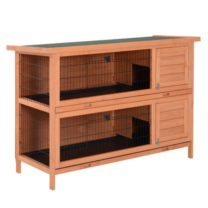 Small Animal Hutch Small Animal Cage Small Animal House Guinea Pig Hutch Double-storey Fir Wood Orange 136.4cm x 50cm x 93cm