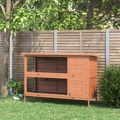 Small Animal Hutch Small Animal Cage Small Animal House Guinea Pig Hutch Double-storey Fir Wood Orange 136.4cm x 50cm x 93cm
