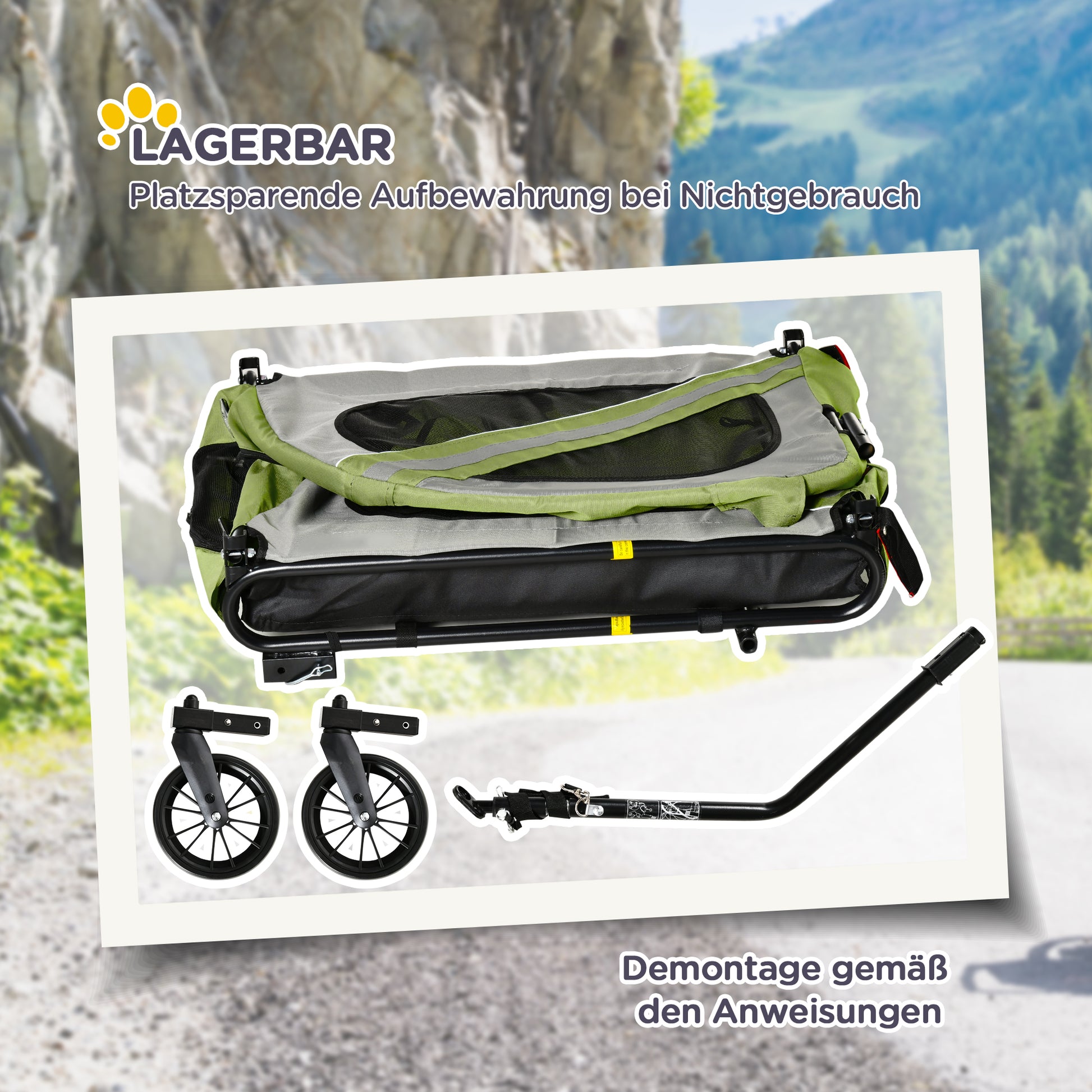 2-in-1 Dog Trailer & Dog Buggy, Dog Bike Trailer Bicycle Trailer, Dog Wagon with Reflectors for Medium-Sized Dogs up to 20 kg, Oxford Fabric, Green