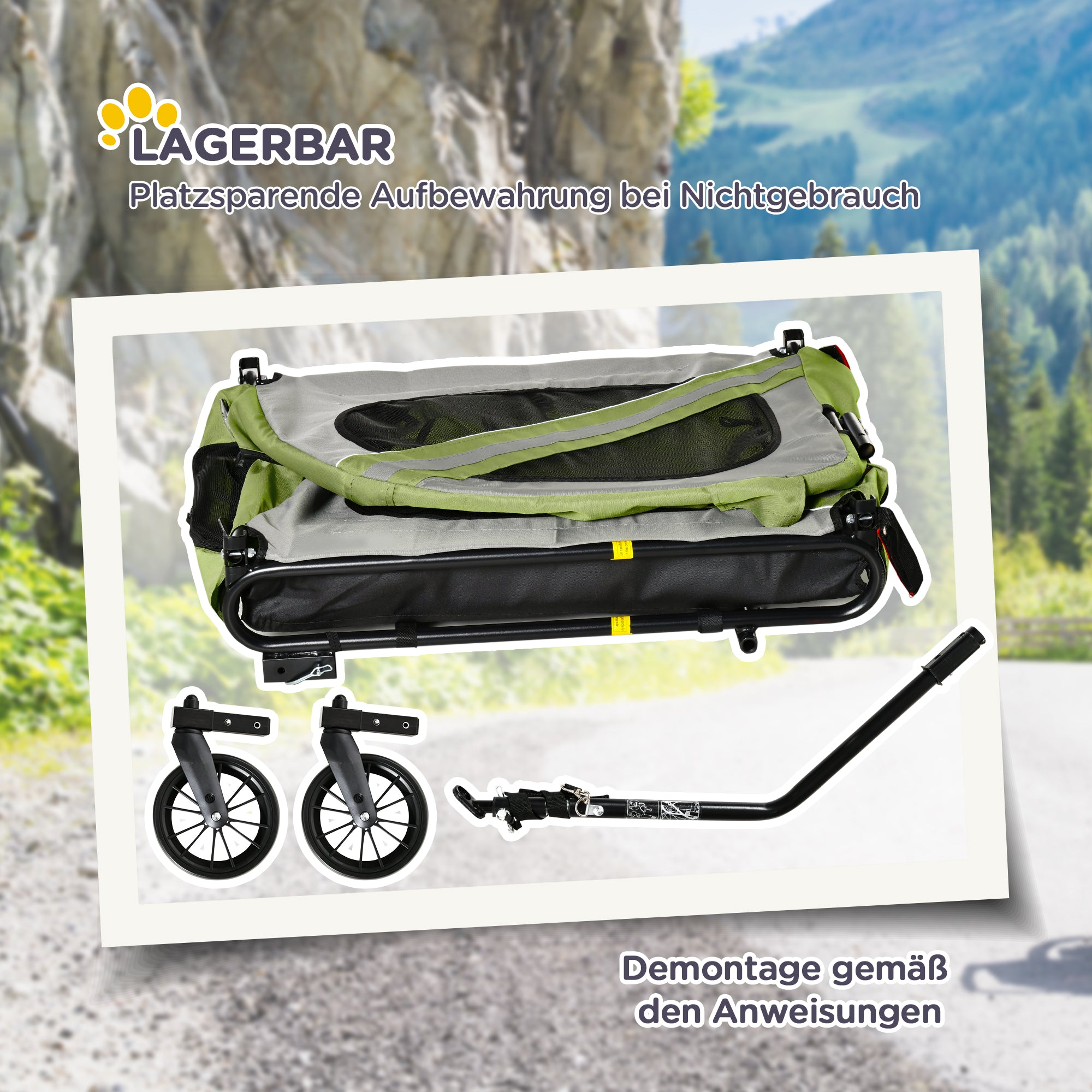 2-in-1 Dog Trailer & Dog Buggy, Dog Bike Trailer Bicycle Trailer, Dog Wagon with Reflectors for Medium-Sized Dogs up to 20 kg, Oxford Fabric, Green