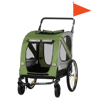 2-in-1 Dog Trailer & Dog Buggy, Dog Bike Trailer Bicycle Trailer, Dog Wagon with Reflectors for Medium-Sized Dogs up to 20 kg, Oxford Fabric, Green