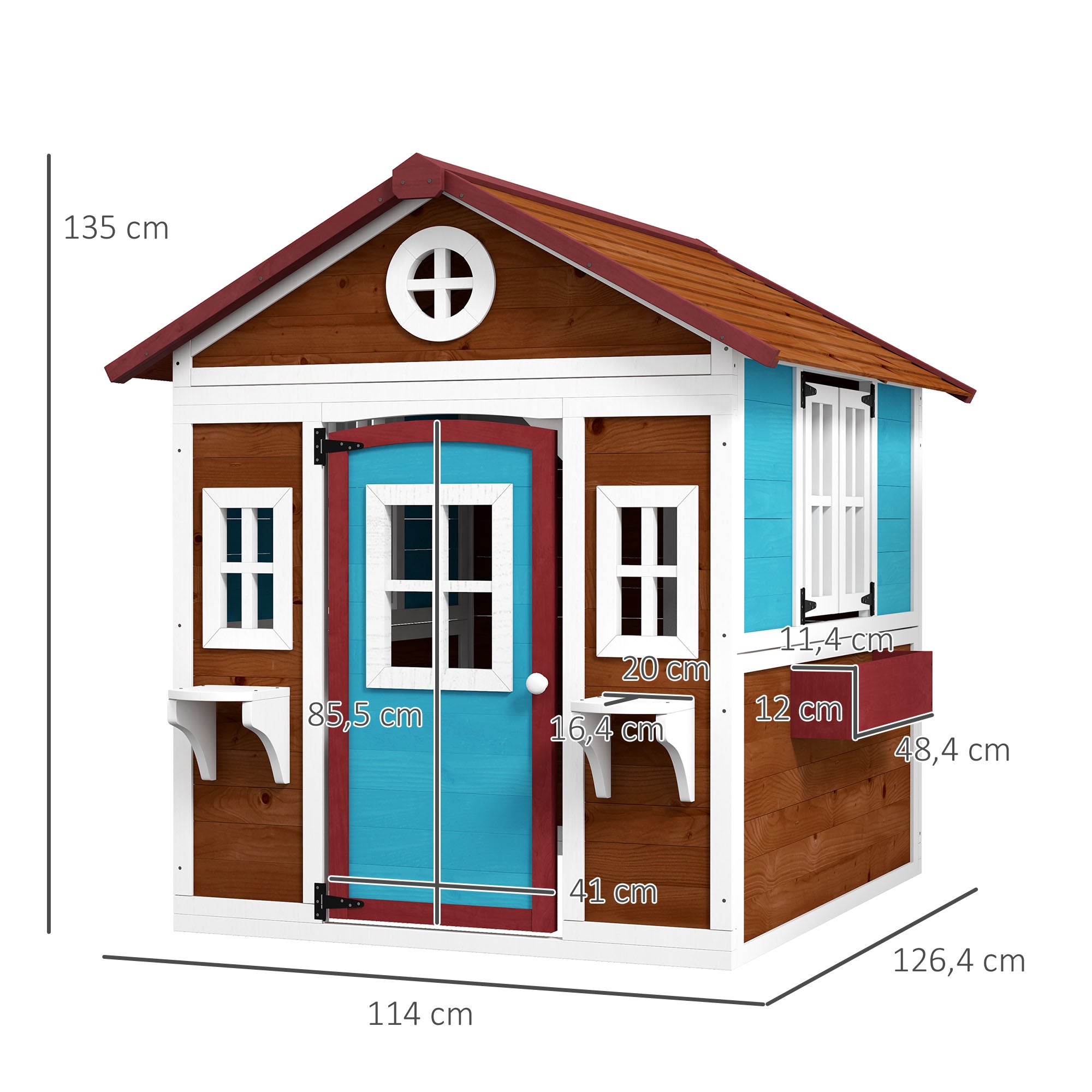 Outdoor Children's Cabin, Outdoor Children's House, with Door, Windows and Planters, Garden Cabin for Children 3-8 Years Old, 114 x 126.4 x 135 cm, Brown