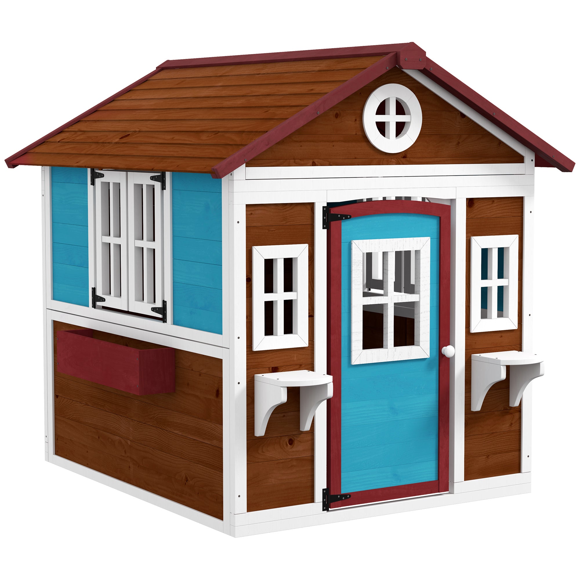 Outdoor Children's Cabin, Outdoor Children's House, with Door, Windows and Planters, Garden Cabin for Children 3-8 Years Old, 114 x 126.4 x 135 cm, Brown
