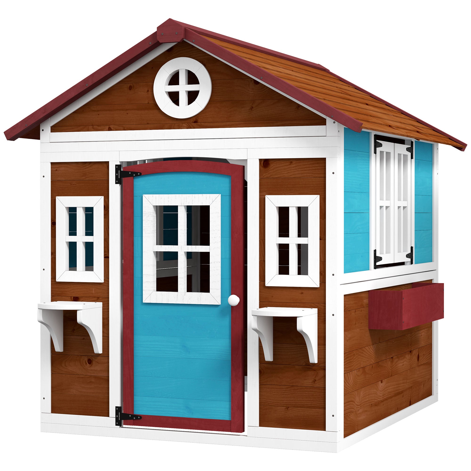 Outdoor Children's Cabin, Outdoor Children's House, with Door, Windows and Planters, Garden Cabin for Children 3-8 Years Old, 114 x 126.4 x 135 cm, Brown