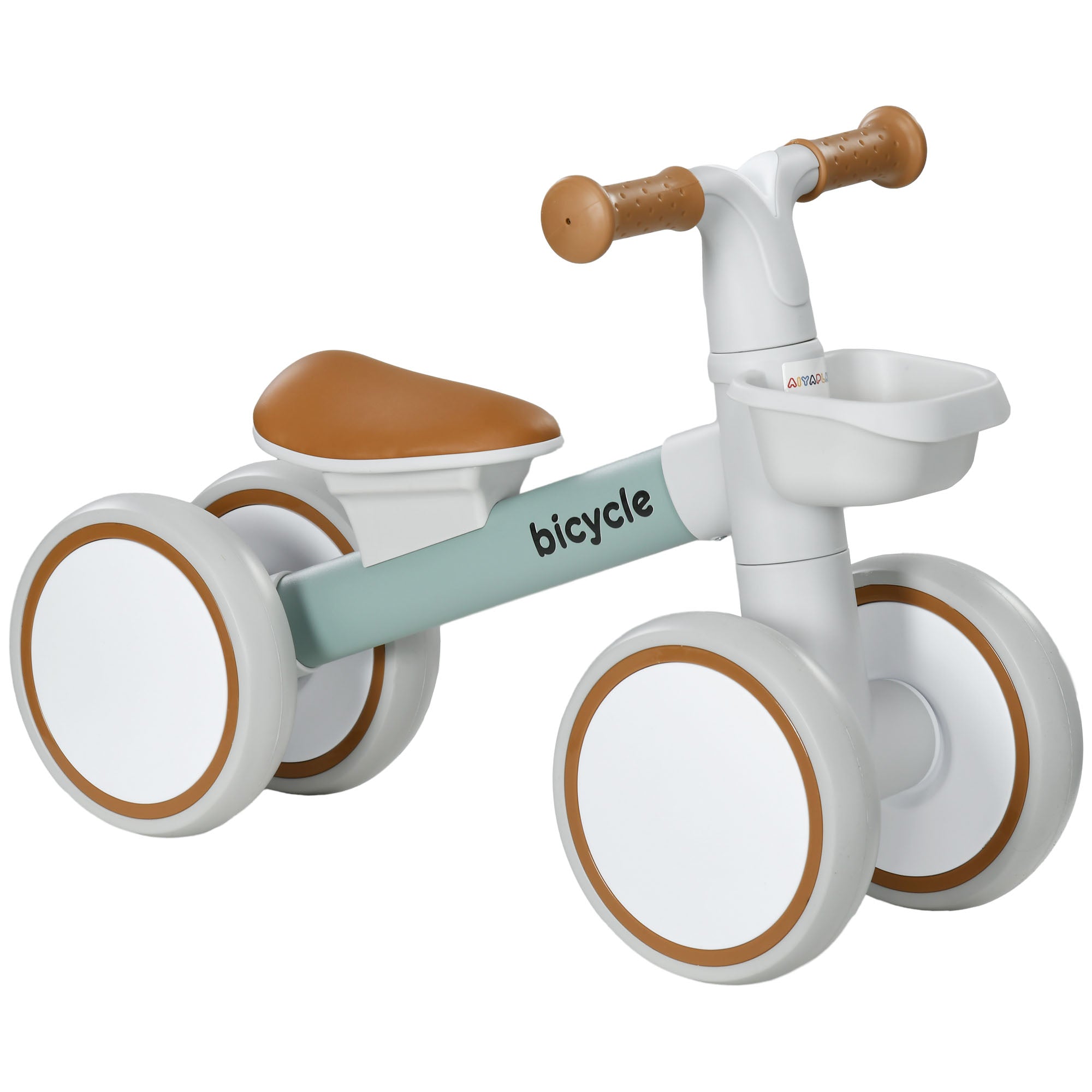 Kids Balance Bike from 1 Year Baby up to 20 kg Toddler Bike with TPU Wheels Basket Adjustable Seat Saddle Kids Balance Bike Gifts for Boys Girls Toys Green+White