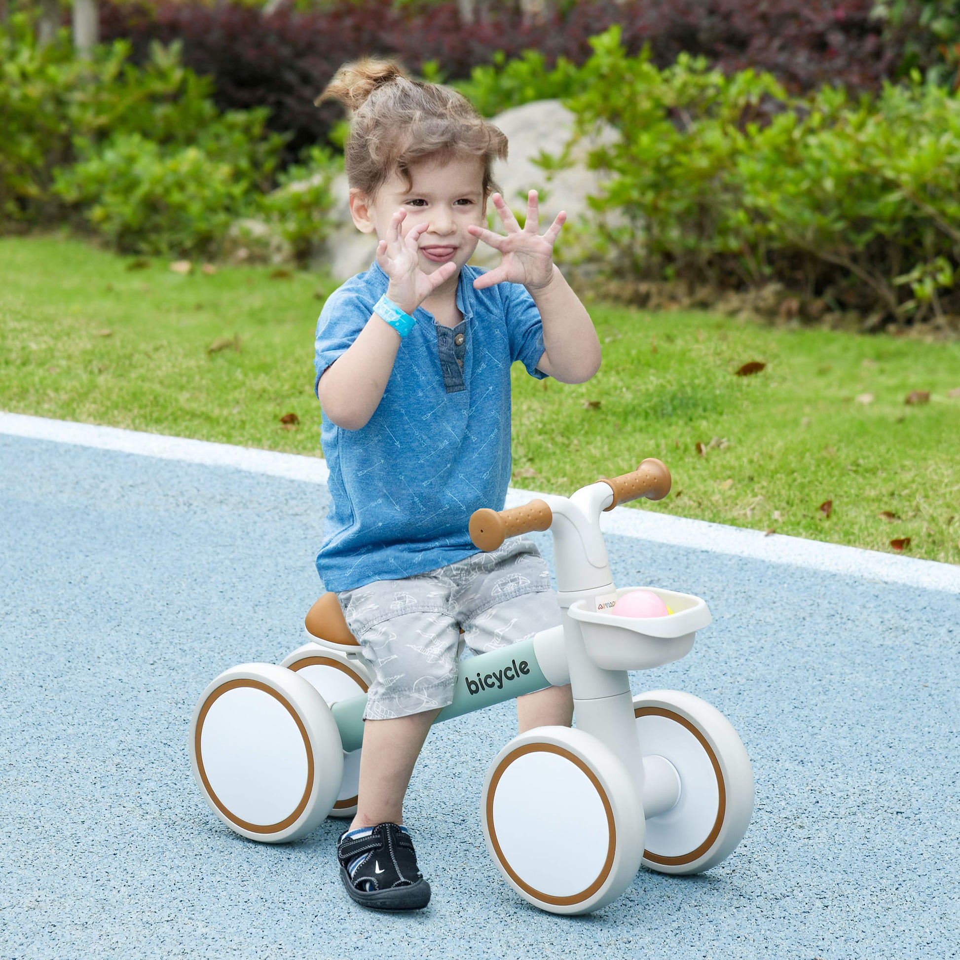 Kids Balance Bike from 1 Year Baby up to 20 kg Toddler Bike with TPU Wheels Basket Adjustable Seat Saddle Kids Balance Bike Gifts for Boys Girls Toys Green+White