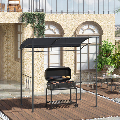 Grill Pavilion 215 x 150 x 220 cm Water-Repellent Garden Pavilion with Curved Roof, Garden Arbour with Hooks, BBQ Pavilion, Garden Tent Grill Tent Party Tent for Garden Party Picnic BBQ, Gray