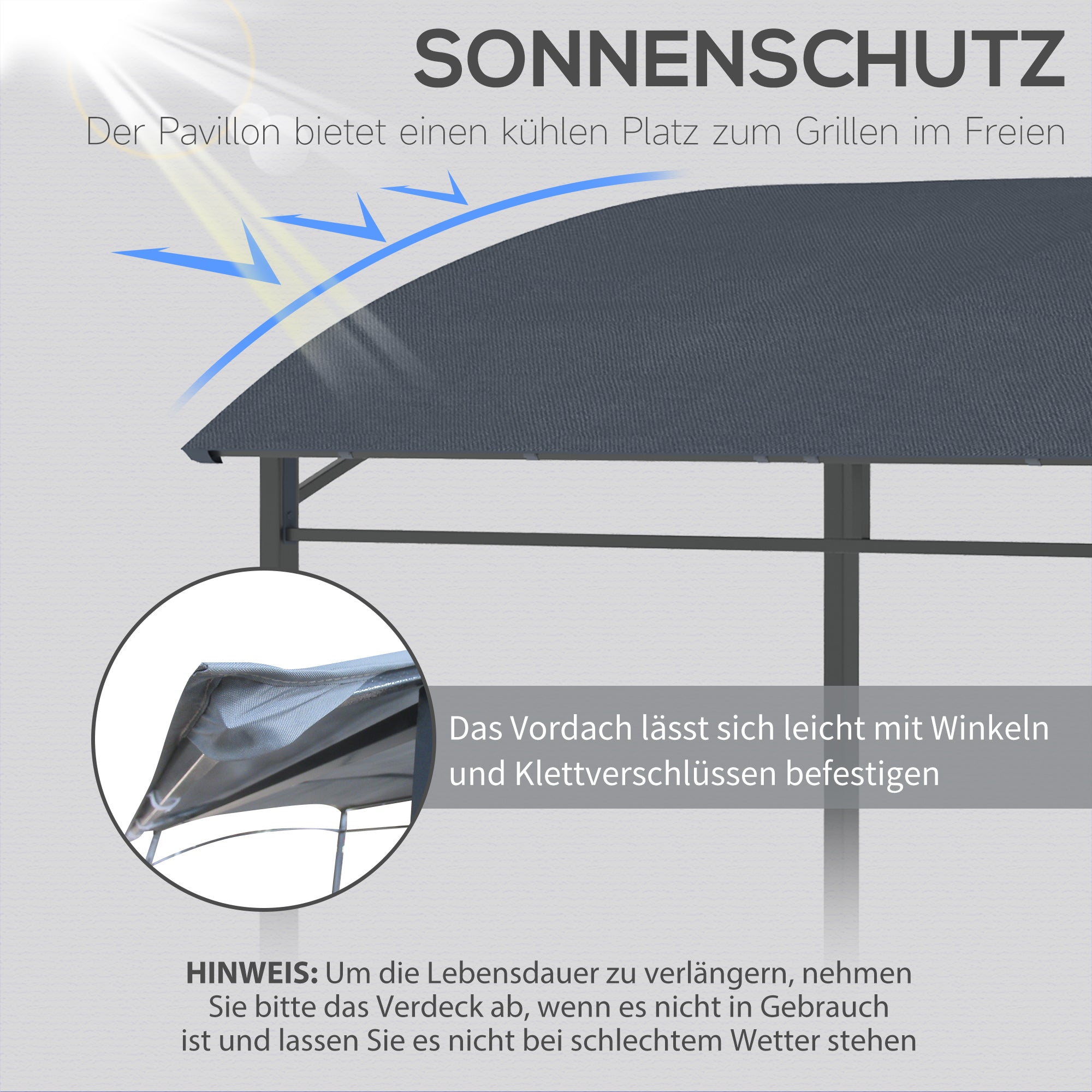 Grill Pavilion 215 x 150 x 220 cm Water-Repellent Garden Pavilion with Curved Roof, Garden Arbour with Hooks, BBQ Pavilion, Garden Tent Grill Tent Party Tent for Garden Party Picnic BBQ, Gray