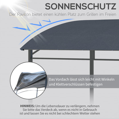 Grill Pavilion 215 x 150 x 220 cm Water-Repellent Garden Pavilion with Curved Roof, Garden Arbour with Hooks, BBQ Pavilion, Garden Tent Grill Tent Party Tent for Garden Party Picnic BBQ, Gray