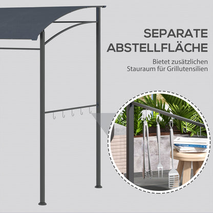 Grill Pavilion 215 x 150 x 220 cm Water-Repellent Garden Pavilion with Curved Roof, Garden Arbour with Hooks, BBQ Pavilion, Garden Tent Grill Tent Party Tent for Garden Party Picnic BBQ, Gray
