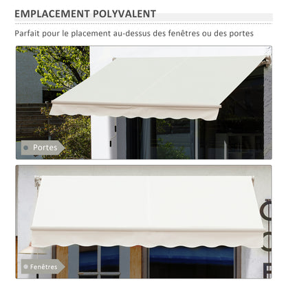 Manual Retractable Awning 295 x 245 cm Outdoor Terrace Awning with Crank, Adjustable Angle 45°-85°, Aluminum and Polyester 280 g/m², Patio Awning Cream