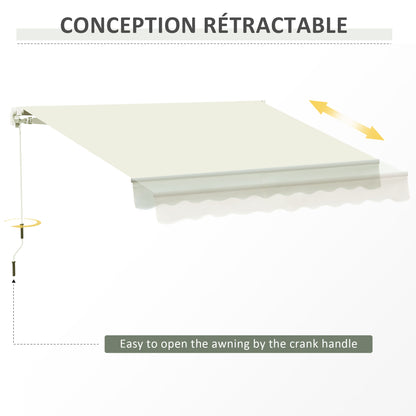 Manual Retractable Awning 295 x 245 cm Outdoor Terrace Awning with Crank, Adjustable Angle 45°-85°, Aluminum and Polyester 280 g/m², Patio Awning Cream