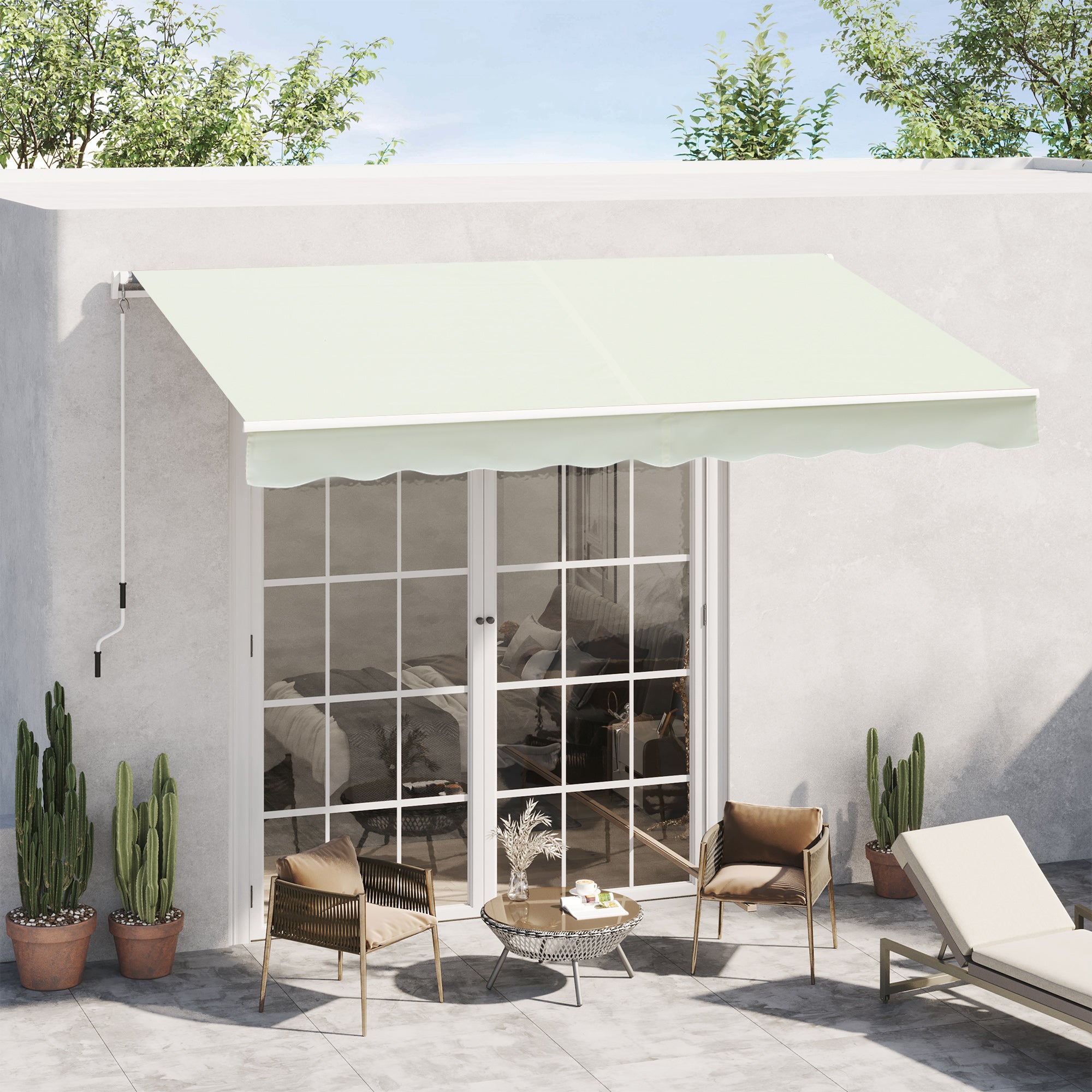 Manual Retractable Awning 295 x 245 cm Outdoor Terrace Awning with Crank, Adjustable Angle 45°-85°, Aluminum and Polyester 280 g/m², Patio Awning Cream