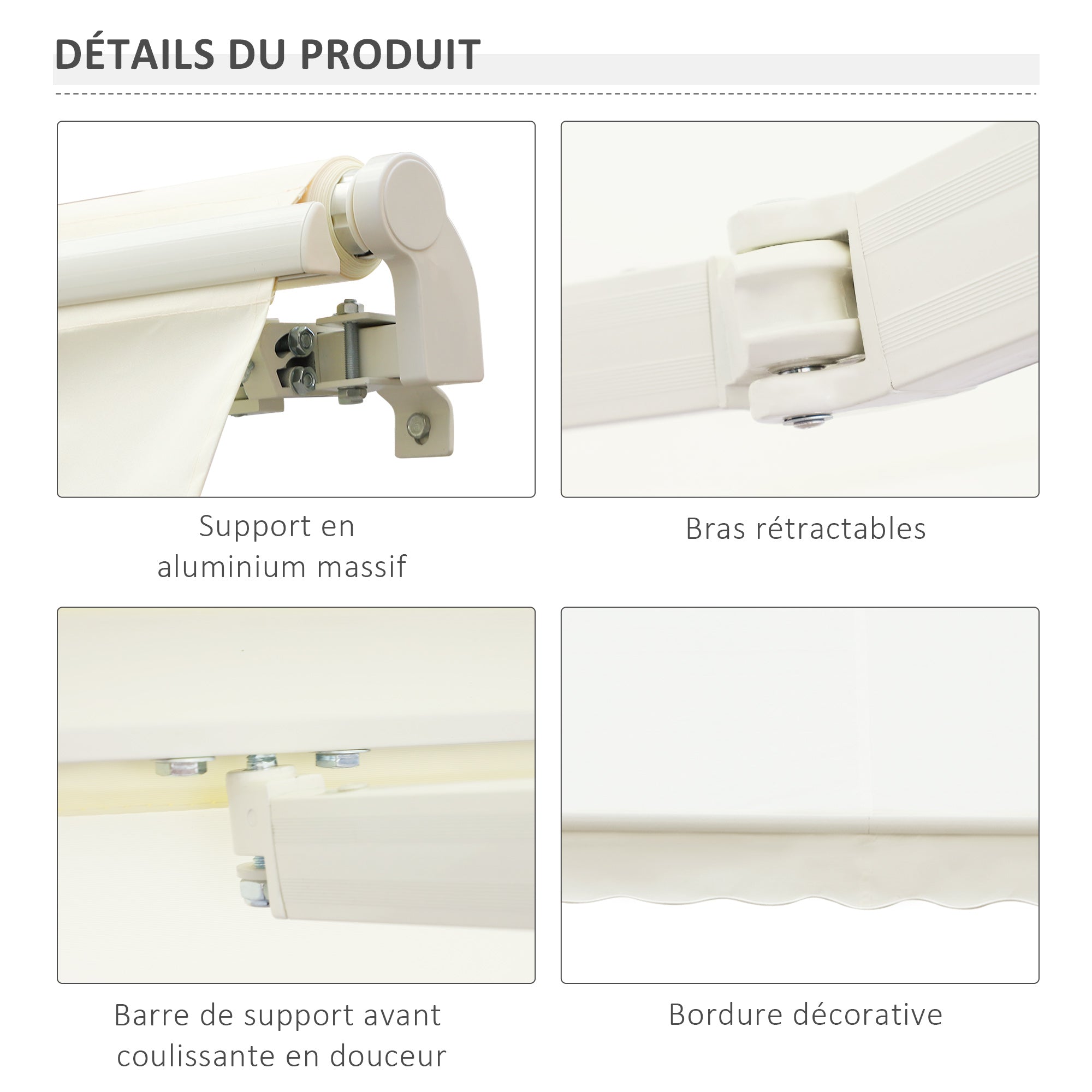Manual Retractable Awning 295 x 245 cm Outdoor Terrace Awning with Crank, Adjustable Angle 45°-85°, Aluminum and Polyester 280 g/m², Patio Awning Cream
