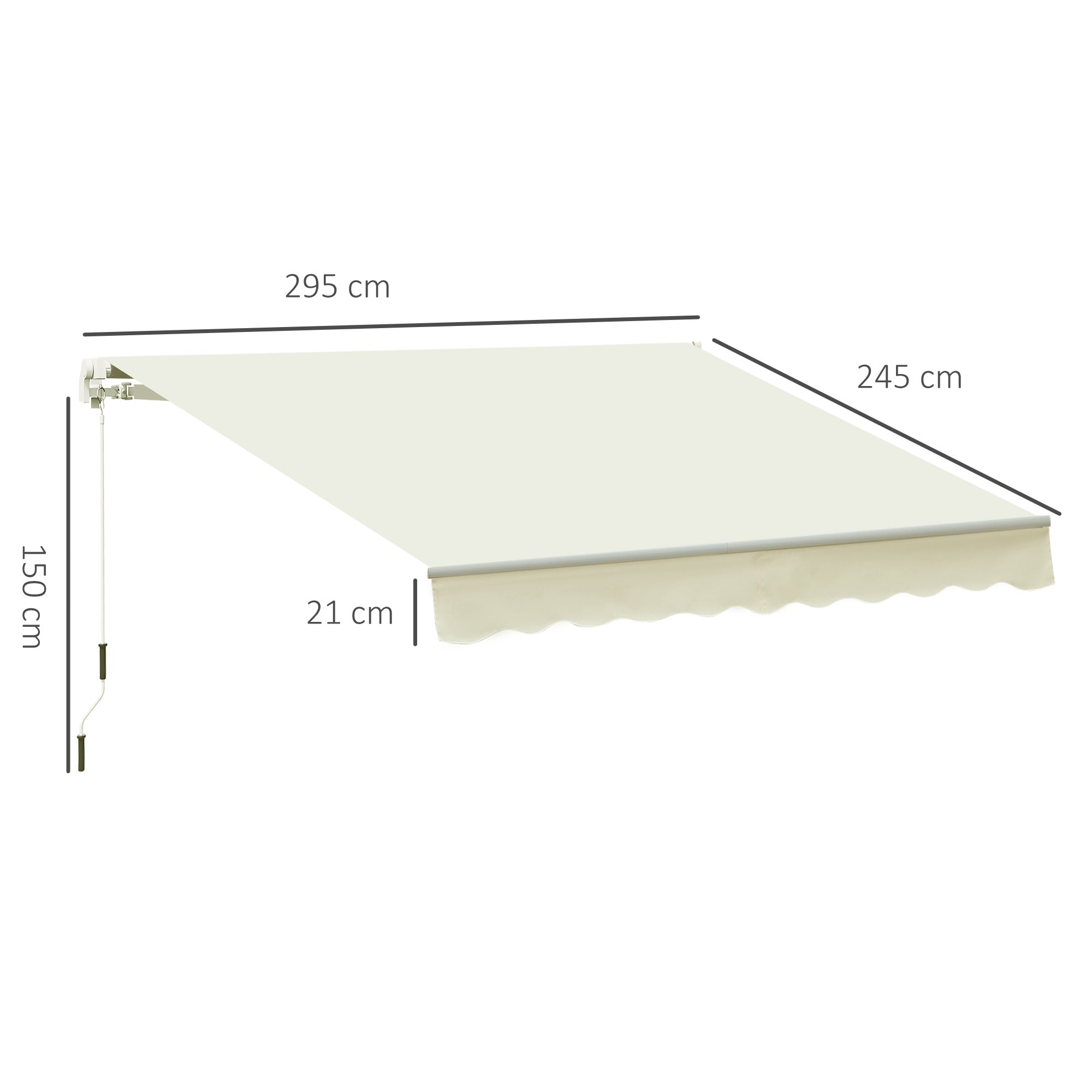 Manual Retractable Awning 295 x 245 cm Outdoor Terrace Awning with Crank, Adjustable Angle 45°-85°, Aluminum and Polyester 280 g/m², Patio Awning Cream