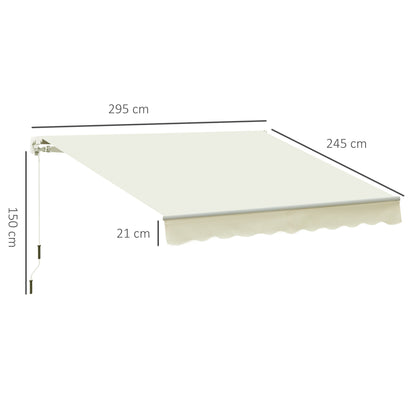 Manual Retractable Awning 295 x 245 cm Outdoor Terrace Awning with Crank, Adjustable Angle 45°-85°, Aluminum and Polyester 280 g/m², Patio Awning Cream