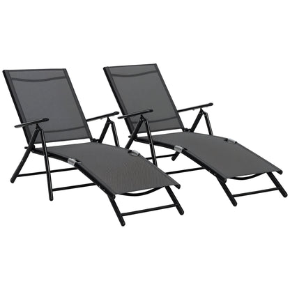 Set of 2 Foldable Garden Sun Loungers with 7-Position Adjustable Backrest, Aluminum Beach Sun Lounger with Breathable Mesh, Black