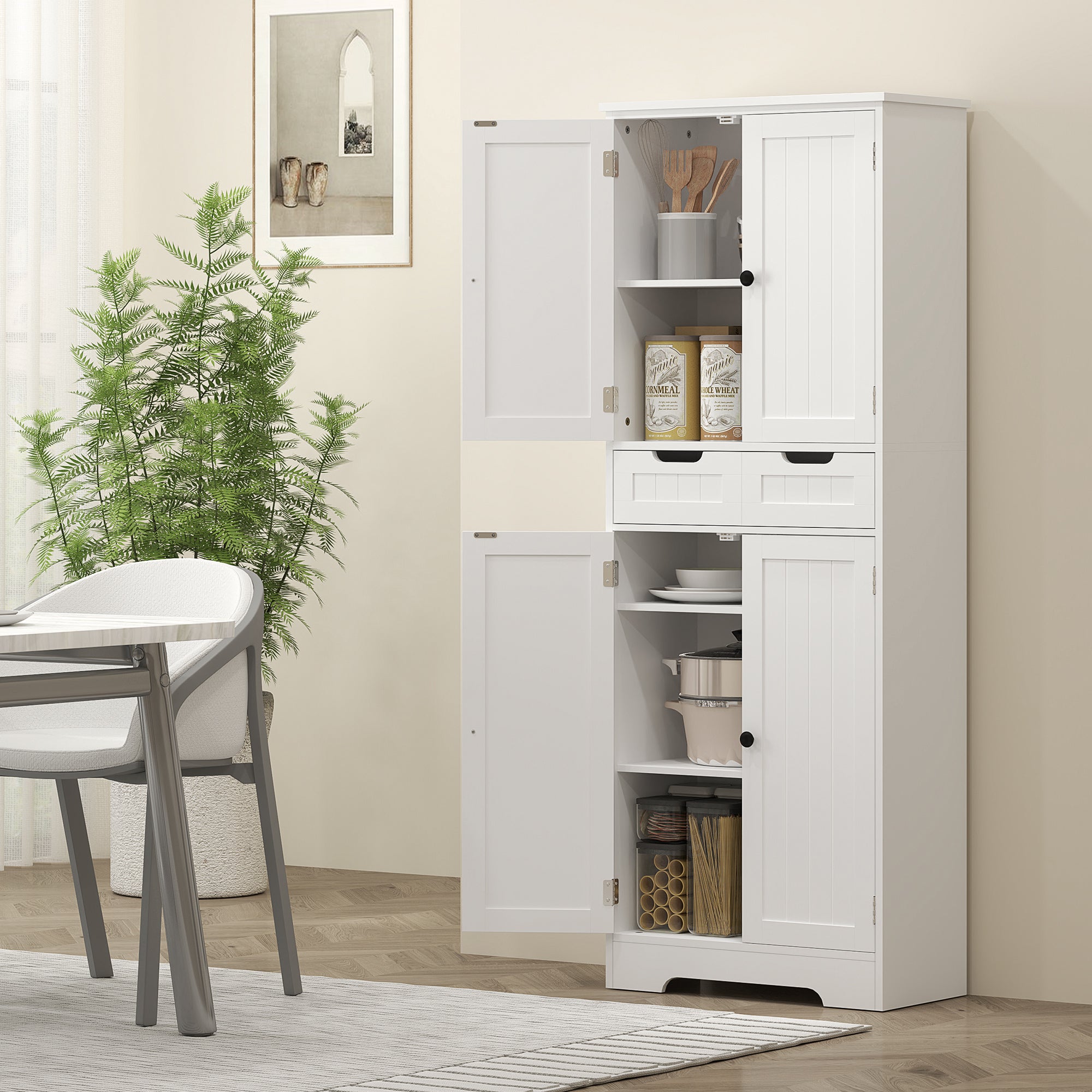 Bathroom Cabinet, Storage Cabinet with Drawer, Doors Cupboard, Adjustable Shelf, Bathroom, Kitchen, Living Room, 60 x 30 x 160 cm, White
