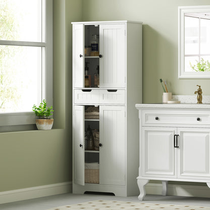 Bathroom Cabinet, Storage Cabinet with Drawer, Doors Cupboard, Adjustable Shelf, Bathroom, Kitchen, Living Room, 60 x 30 x 160 cm, White