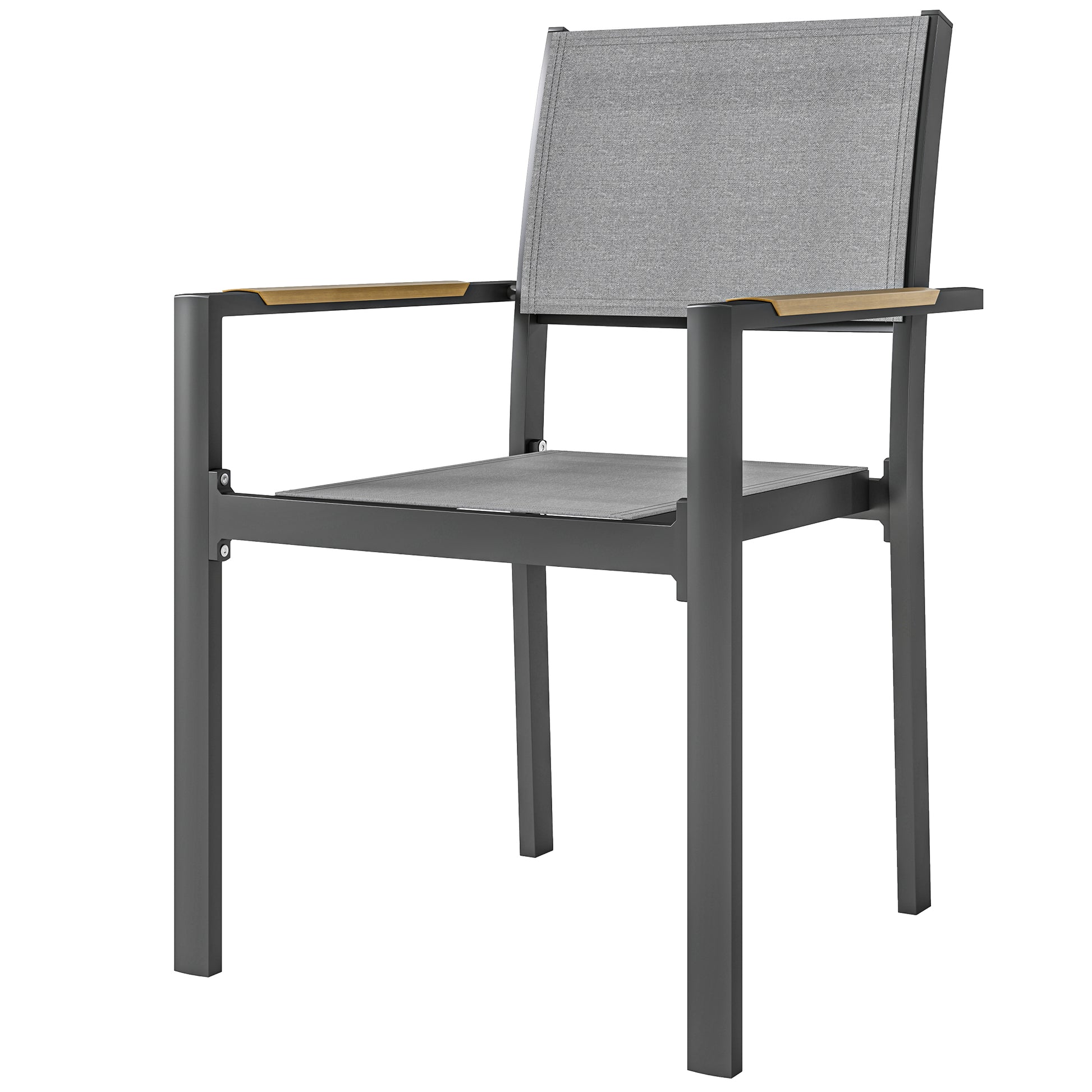 Set of 4 garden chairs with wood-effect armrests, aluminum frame dining chairs outdoor breathable fabric for balcony, terrace, light gray