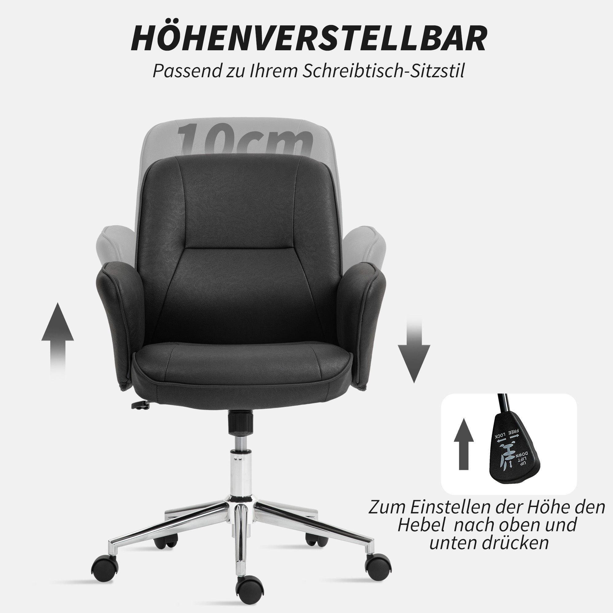 Office Chair with Tilt Function Desk Chair Adjustable Swivel Chair Ergonomic Work Chair Modern Load Capacity up to 120 kg Microfiber Black 67 x 69 x 92-102 cm
