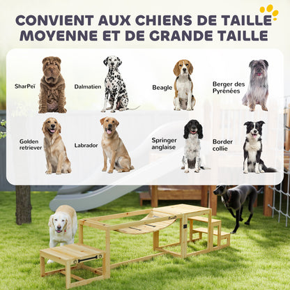 Dog Agility Training Equipment, 3 Piece Dog Agility Equipment Kit, Soft Bridge, Rest Platform, Stairs Included, Solid Wood, Natural Wood