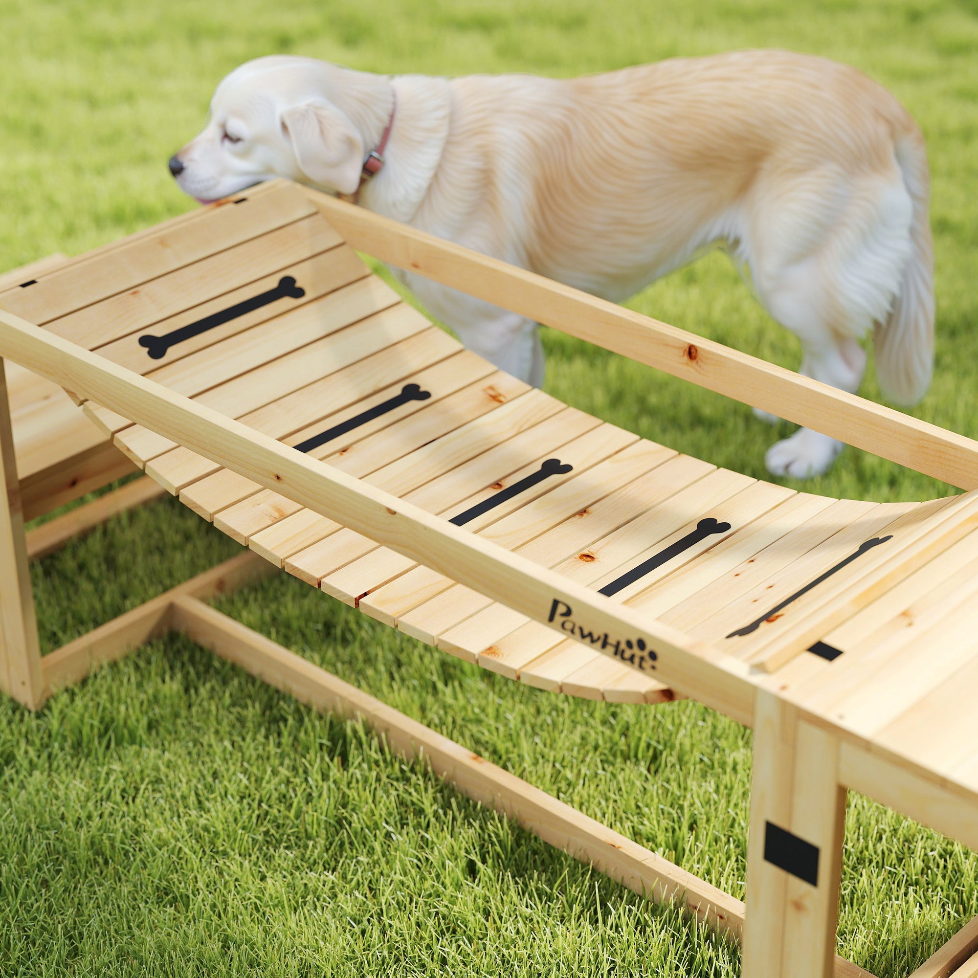 Dog Agility Training Equipment, 3 Piece Dog Agility Equipment Kit, Soft Bridge, Rest Platform, Stairs Included, Solid Wood, Natural Wood
