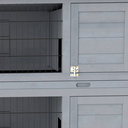 Wooden 2-Tier Rabbit Hutch with Asphalt Roof & Removable Tray, 136.4 x 50 x 93 cm (53.7 x 19.7 x 36.6 in) — Weatherproof Indoor/Outdoor Small Animal Cage, Gray