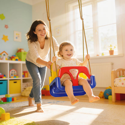 3-in-1 Infant Swing, Adjustable Rope, Removable Back, T‑Bar, Safety Harness, Indoor/Outdoor, Dark Blue