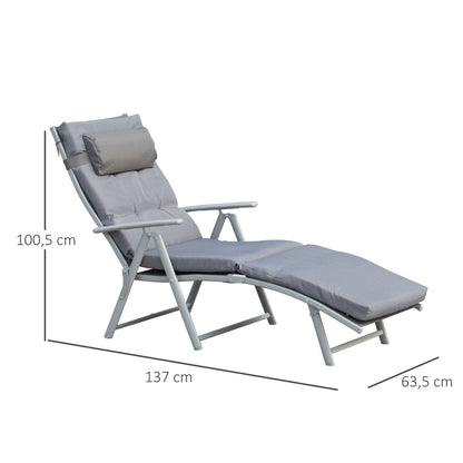 Foldable Sun Lounger Beach Lounger with Head Pillow Seat Cushion Recliner Chair with 7-Position Adjustable Backrest Garden Lounger Relaxing Lounger up to 165 kg Capacity, for Garden Vacation Outdoor, Gray