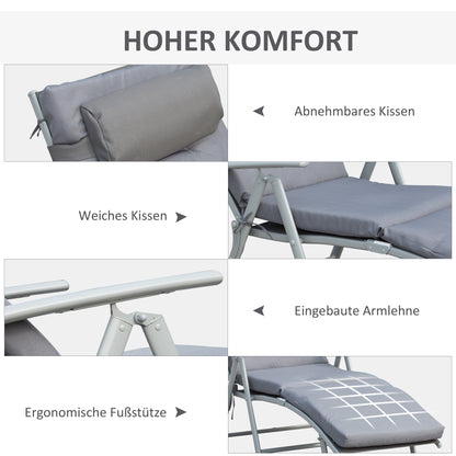 Foldable Sun Lounger Beach Lounger with Head Pillow Seat Cushion Recliner Chair with 7-Position Adjustable Backrest Garden Lounger Relaxing Lounger up to 165 kg Capacity, for Garden Vacation Outdoor, Gray