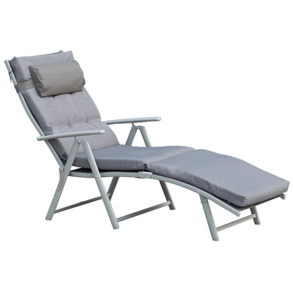 Foldable Sun Lounger Beach Lounger with Head Pillow Seat Cushion Recliner Chair with 7-Position Adjustable Backrest Garden Lounger Relaxing Lounger up to 165 kg Capacity, for Garden Vacation Outdoor, Gray