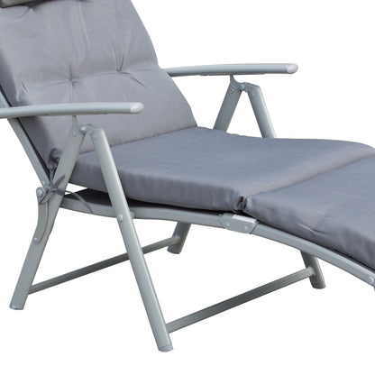 Foldable Sun Lounger Beach Lounger with Head Pillow Seat Cushion Recliner Chair with 7-Position Adjustable Backrest Garden Lounger Relaxing Lounger up to 165 kg Capacity, for Garden Vacation Outdoor, Gray