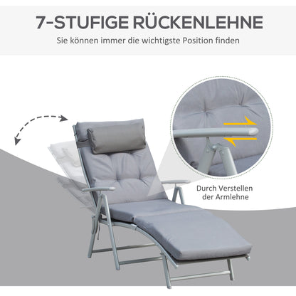 Foldable Sun Lounger Beach Lounger with Head Pillow Seat Cushion Recliner Chair with 7-Position Adjustable Backrest Garden Lounger Relaxing Lounger up to 165 kg Capacity, for Garden Vacation Outdoor, Gray