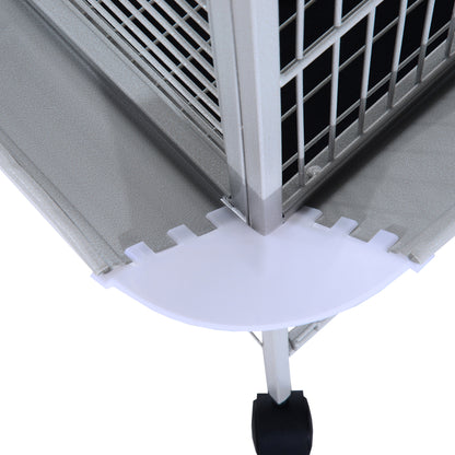 Bird Aviary with Wheels Height 161.5cm, Steel Trays, and Wooden Perches, Silver